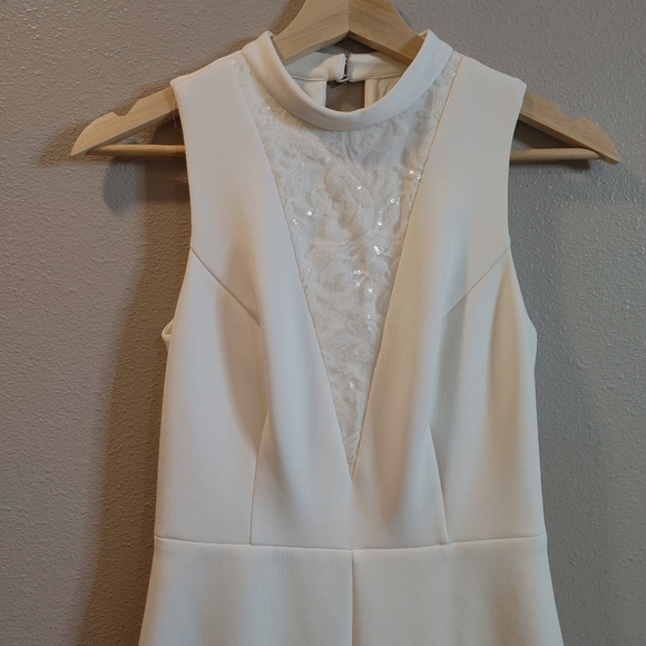 Guess High Neck Sleeveless Pencil Dress Ivory Off White Scuba Knit Sequin Size 4 - Picture 7 of 15